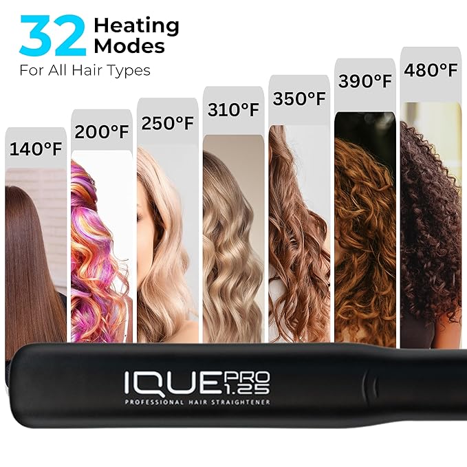 iQUE 1.25” Nano Titanium Hair Straightener & Curler 2-in-1 – Fast Heat-Up Flat Iron with Ionic Technology, Floating Plates, LCD Display, Adjustable Temp to 480°F, Dual Voltage for All Hair Types