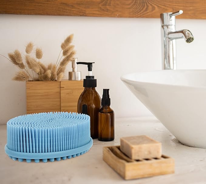 Silicone Body Scrubber - Dual-Sided for Scrubbing & Massaging, Exfoliating Body Scrubber Loofah for Women (Blue)