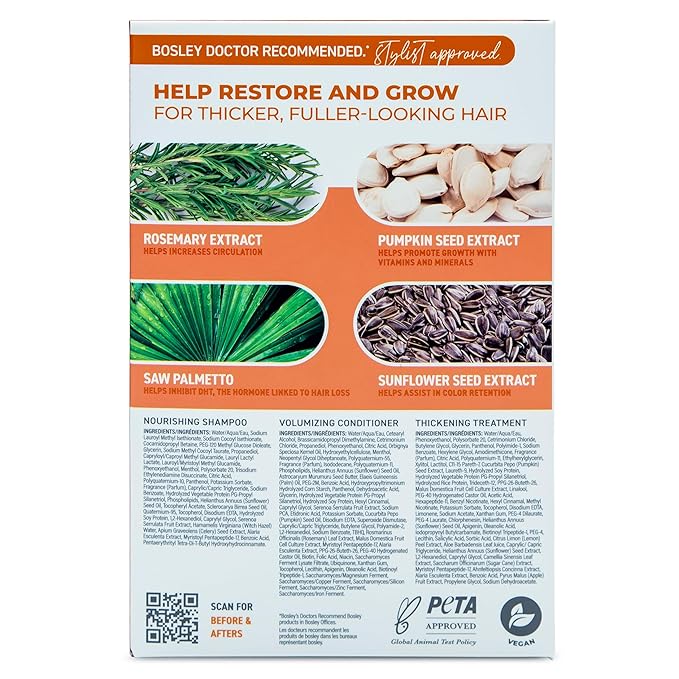 BosleyMD BosRevive Color-Safe Hair Care Kit for Thinning Hair, Starter Size (30 Days) – Shampoo, Conditioner & Thickening Treatment with Biotin, Panthenol & Botanical Extracts