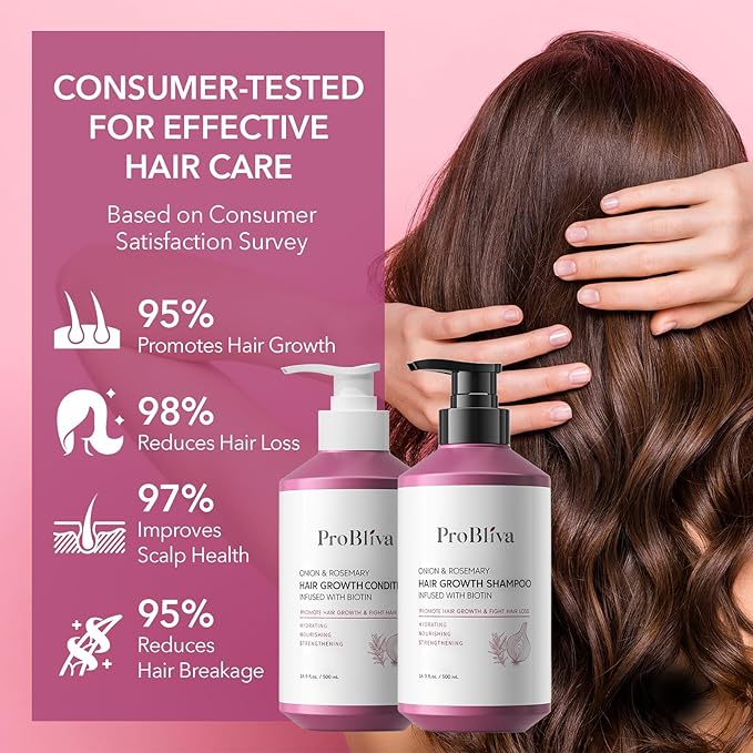 ProBliva Hair Growth Shampoo and Conditioner Set: Onion, Rosemary and Biotin Shampoo & Conditioner for Thinning Hair and Hair Loss – Strengthens, Nourishes & Promotes Thicker Hair and Healthier Scalp