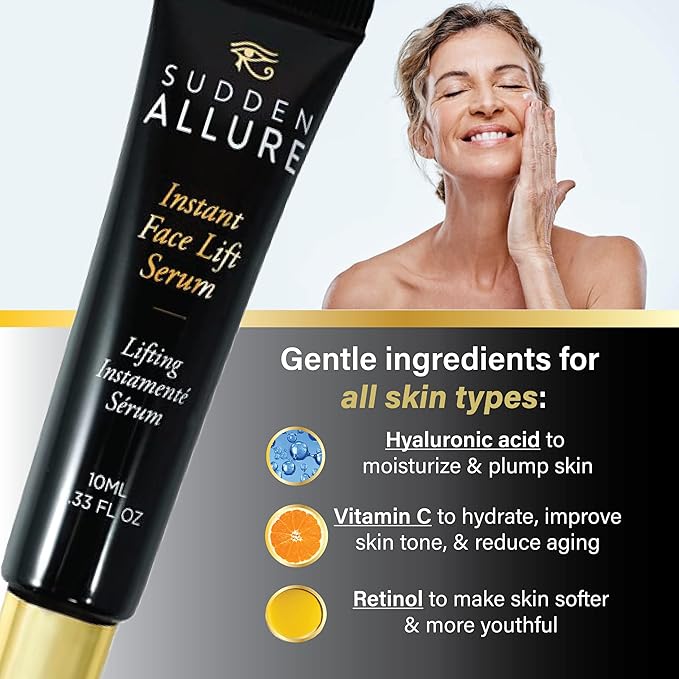 Sudden Allure Instant Face Lift Serum – Erase Under Eye Bags & Wrinkles in 60 Seconds - Firming Face & Eye Serum Cream - Instantly Tighten & Reduce Eye Bags & Crows Feet | Made in USA (10 ml, 3 Pack)