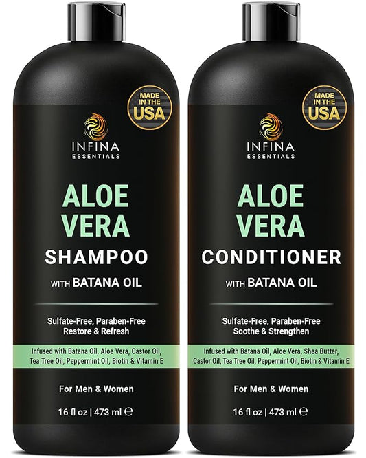Aloe Vera Shampoo and Conditioner Set | 16 fl oz Each | with Batana Oil | Hydrating, Soothing & Moisture Balance Formula | Nourishing Care for Dry, Itchy or Sensitive Scalp