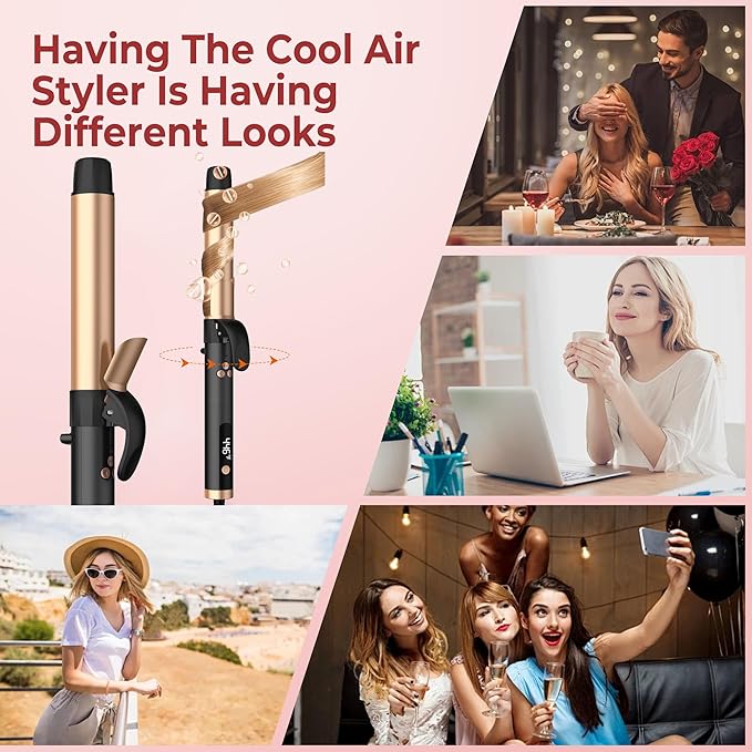 Rotating Curling Iron, 5 Temperature 1 1/4 in Automatic Curling Iron, Double Voltage 360° Rotating Auto Curling Wands, 1H Auto-Off & 30s Fast Heat Self Curler Travel Hair Styling Tools