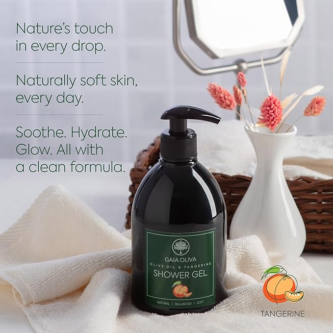 GAIA Oliva Olive Oil Shower Gel – Natural Body Wash with Tangerine, Hydrating, Moisturizing Body Wash for Women & Men, Plant-based Bath & Shower Gel for Dry Skin, 16.9 Fl Oz (Pack Of 2)