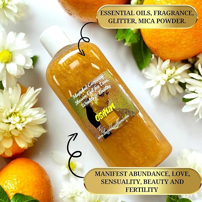 Oshun Shower Gel – 8 oz Handmade Body Wash Charged at Altars for Love, Beauty, Attraction & Abundance – African Orisha, Santería & Ifá Inspired – Vegan & Sulfate-Free