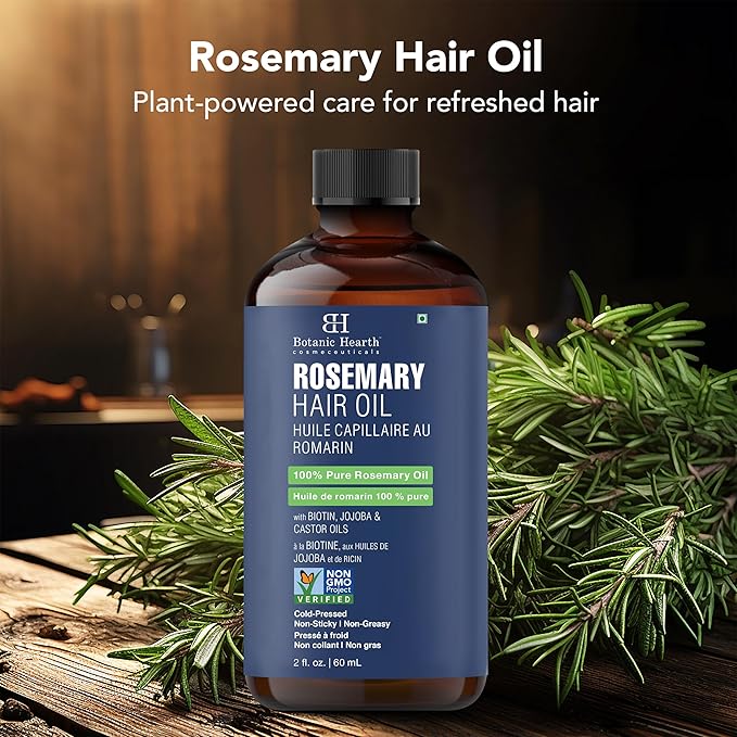 Botanic Hearth 100% Pure Rosemary Oil For Hair Growth | Infused with Biotin, Jojoba & Castor Oil | Hair Oil Repairs Dry Damaged Hair, Strengthening, Healthier - Hair Tonic, 2 fl oz