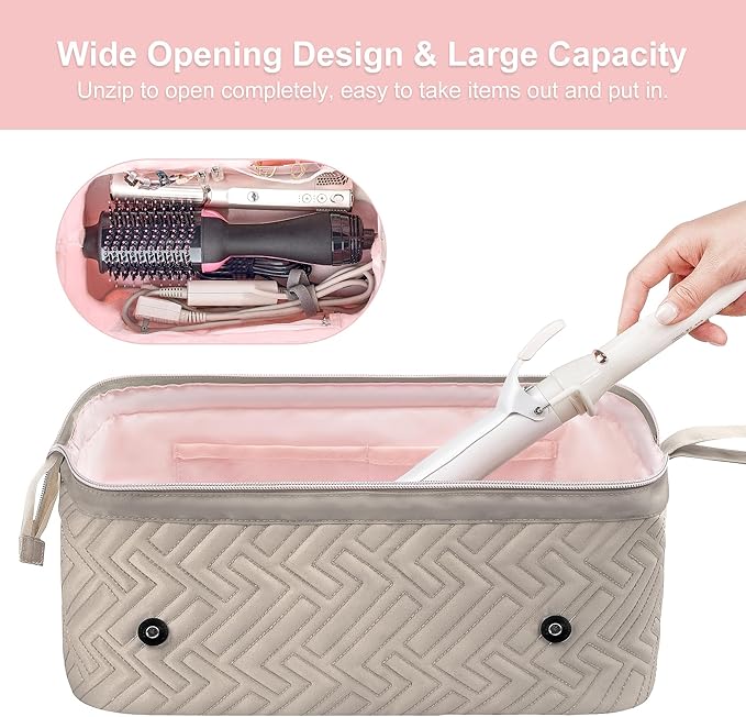 Leudes Hair Tools Travel Bag for Women Heat Resistant Mat for Travel Essentials Hot Tools Straighteners,Flat Irons,Curling Iron,Hot Air Brushes and Hair Dryer Organizer Bags 2 in 1 (Camel)
