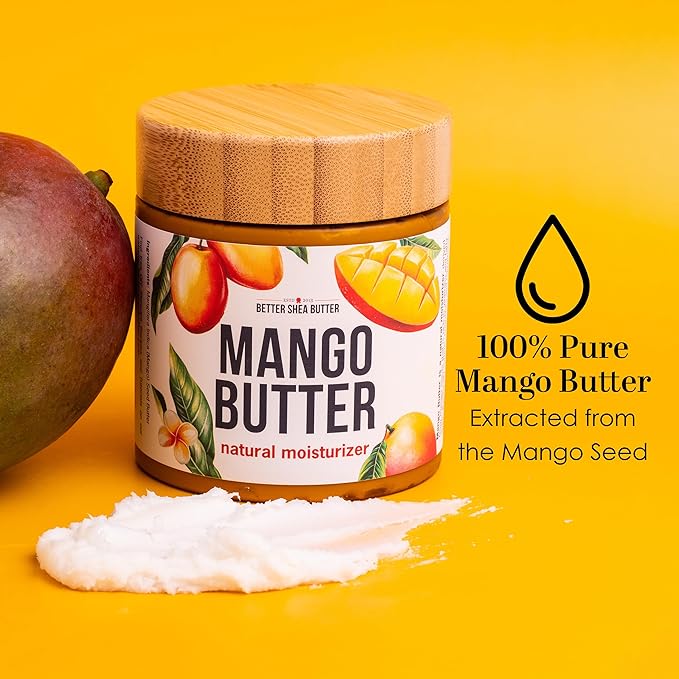 Raw Mango Butter - 100% Pure Mango Seed Butter - Natural Moisturizer for Skin and Hair - Use with Shea in DIY Body Butter, Lip Gloss, Lotion Bar and Soap Making, 8 oz Jar