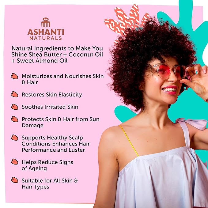 Ashanti Naturals Scented Whipped Shea Butter for Skin | Moisturizing African Raw Shea Butter, Almond Oil and Coconut (Pink Kisses Souffle, 8oz)