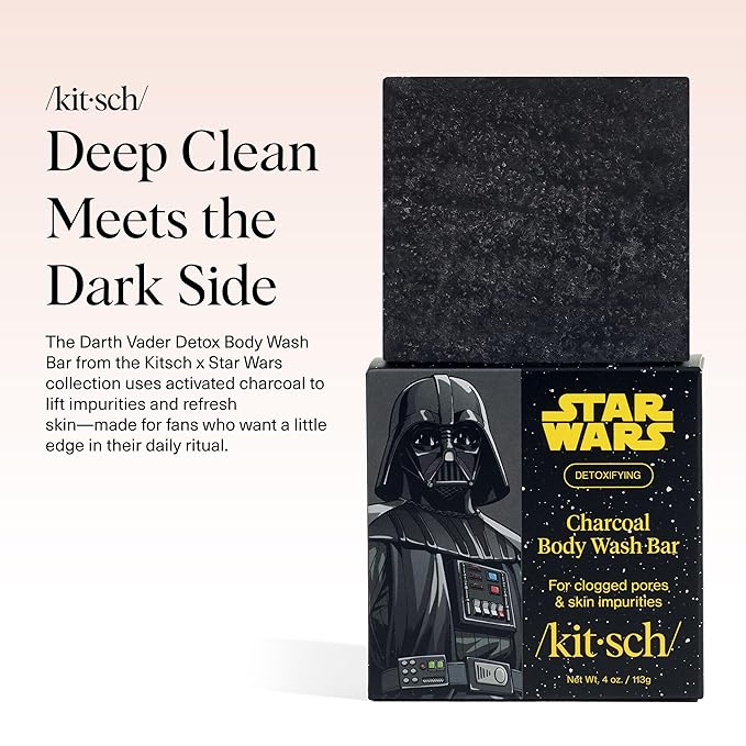 Kitsch Charcoal Soap Body Wash Bar x Star Wars Darth – Detoxifying Bar Soap w/Activated Charcoal – Gently Removes Excess Oil & Impurities, Clears Pores, Firms & Moisturizes Skin – Made in USA - 4 oz