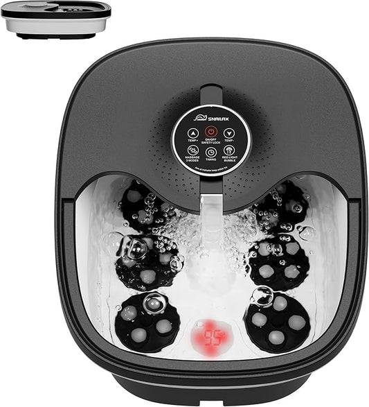 Snailax Foot Spa Bath Massager with Heat, Remote Control, Shiatsu Massage Rollers, Bubble, Temperature Control, Collapsible, Pedicure Foot Soaking Tub