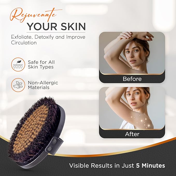 Copper Dry Brushing Body Brush for Lymphatic Drainage by HAPPY SOL - Ion Charged Copper Bristles for Glowing Skin, Improve Blood Circulation and Reduce Stress