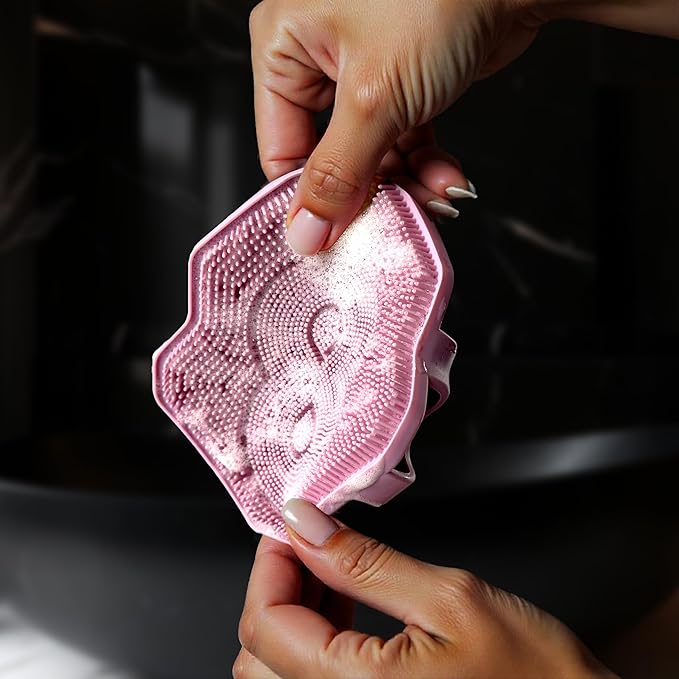 Silicone Shower Scrubber for Body – Exfoliating Loofah Alternative, Zinc & Silver-Infused, Hygienic & Gentle for Sensitive Skin, Durable & Long-Lasting Body Scrubber for Women - Rose Pink