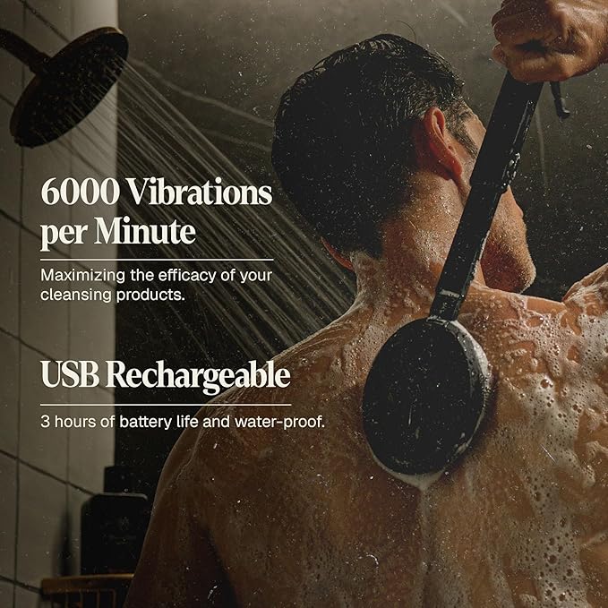 Black Wolf Silicone Body Scrubber & Exfoliator - Vibrating Loofah Shower Scrubber Brush with Handle Extension for Back - Deep Cleaning & Exfoliating Body Scrub - Bath Hygiene Essentials - Men & Women