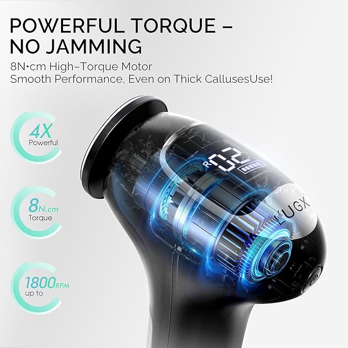 L'UGX Electric Callus Remover for Feet –Powerful 8N·cm Torque Professional Pedicure Foot File, 3-Speed Settings, LCD Display, 60pcs Sandpaper Discs, Type-C Rechargeable, Ergonomic Handle