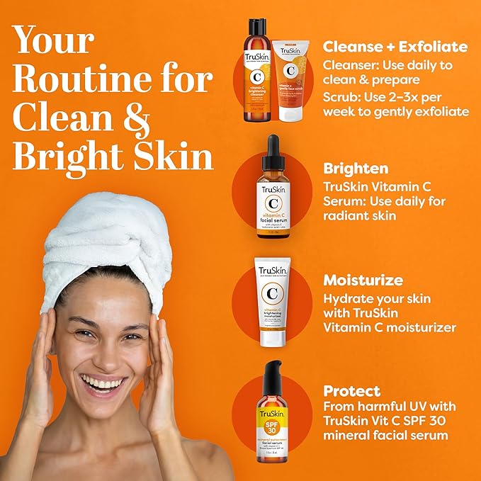 TruSkin Vitamin C Cleanser for Face - Brightening Face Wash with Vitamins C & E, Rosehip Oil, Aloe Vera and MSM - Deep Clean and Refresh for Radiant, Healthy-Looking Skin, 4 fl oz