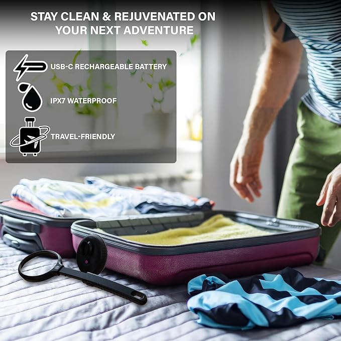 Bella Ciao Electric Back Scrubber for Shower & Face – Vibrating Silicone Body Brush, Exfoliating Loofah Cleaner with Extendable Handle, USB-C Rechargeable, IPX7 Waterproof Men’s Bath Massager (Black)