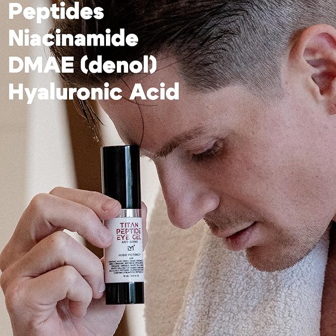 Titan Peptide Anti-Aging Under Eye Gel for Men – Reduce Appearance of Puffiness, Dark Circles, Eye Bags, & Sagging – DMAE, Niacinamide, Hyaluronic Acid, Peptides – All Skin Types – Unscented