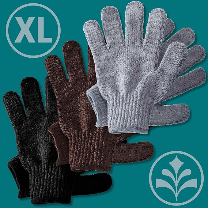 Temple Spring Exfoliating Glove, Rayon Bamboo Exfoliating Body Scrubber, Loofah Washcloth, Exfoliate Loofa Shower Scrubber, Body Exfoliator Scrub, Shower Loofah Bath Sponge - Grey XL