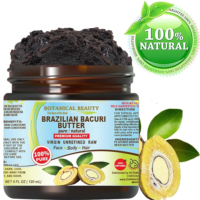 Botanical Beauty Brazilian BACURI BUTTER 100% Pure Natural VIRGIN UNREFINED for FACE, SKIN, BODY, HAIR, NAILS Skin Moisturizer Butter, Skin Nourishing Butter (4 Fl Oz)