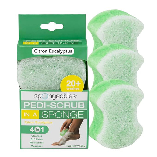 Spongeables Pedi Scrub Foot Exfoliating 20+ Wash Sponge, Citron Eucalyptus, 3 Count