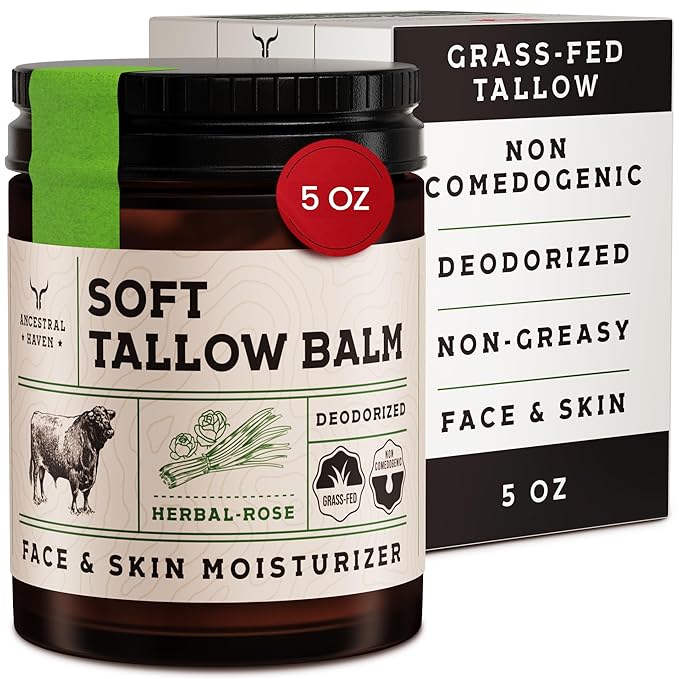 Beef Tallow for Skin - Tallow And Herbal Balm For Face - Gift Ready Box - Tallow Face Moisturizer - Tallow Balm - Grass Fed Tallow Face Cream Lotion (5.0 Oz, Herbal-Rose)