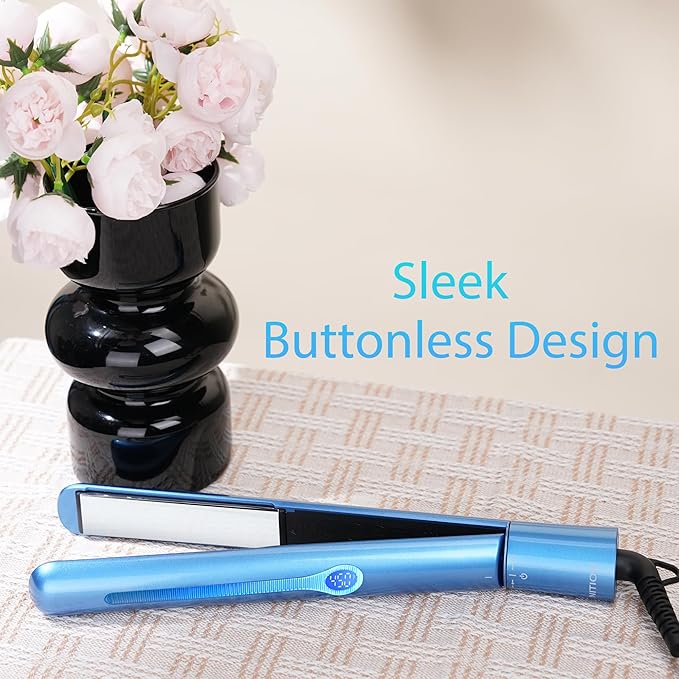 NITION Nano Titanium Hair Straightener 1 inch 3D Floating Heating Plate Smooth Straightening Flat Iron for All Hair Type. MCH 10s Fast Hating Up. Travel Pouch Bag. Dual Voltage. Luxury Gift Box