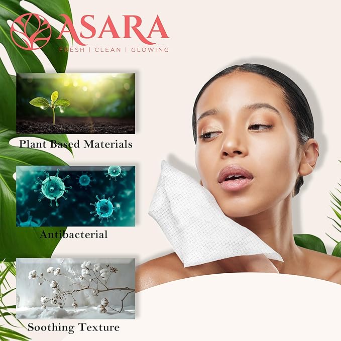 Asara Disposable Face Towel XL Facial Wipes | Organic Vegan Biodegradable | Add Water As a Makeup Remover | Sensitive Skin Face Towels - Clean Daily Towelettes (100 Count)