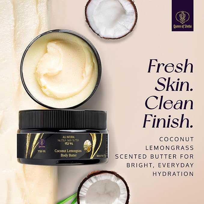 African Shea Butter Raw Organic Unrefined Shea Butter for Face 4 Oz (Pack of 1) Coconut Lemongrass - Organically Certified USDA for All Skin Types Body and Hair Moisturizing Skincare