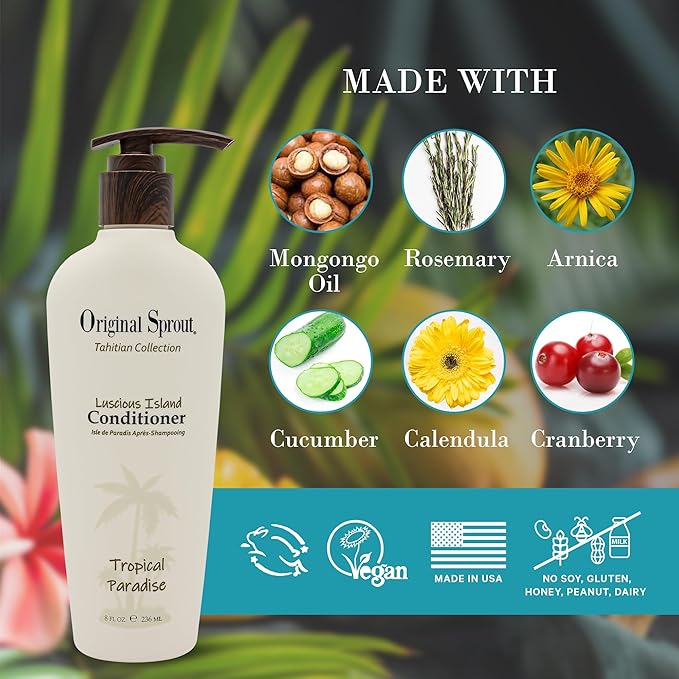 Original Sprout Luscious Island Conditioner for All Hair Types Including Color-Treated, Damaged & Dry Hair, Hydrating & Moisturizing Conditioner with Mongongo Oil, Vegan, Sulfate Free, 8 fl oz