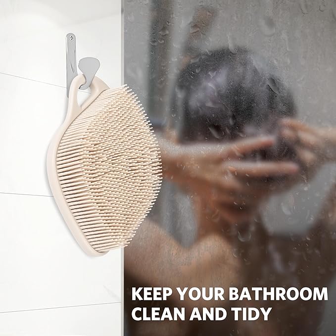 Sndyi Silicone Body Scrubber, Gentle Exfoliating Body Scrubber for Sensitive Skin, Leaf Shaped Shower Scrubber for Body with Lathering Bristles, Silicone Loofah Body Brush for Showering, Oatmeal