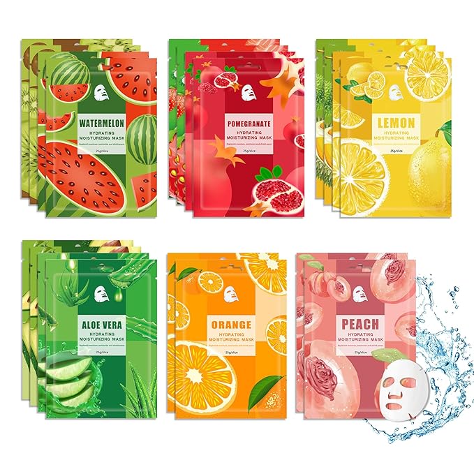 20PCS Hydrating Face Masks,Moisturizing Facial Masks for Women and Men,Fruit Overnight Facial Sheet Mask,Lightweight and Non-greasy Face Sheet Mask for All Skin Type 12