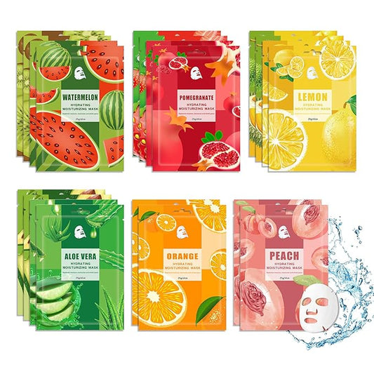 20PCS Hydrating Face Masks,Moisturizing Facial Masks for Women and Men,Fruit Overnight Facial Sheet Mask,Lightweight and Non-greasy Face Sheet Mask for All Skin Type 12