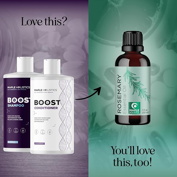 Advanced Biotin Shampoo and Conditioner Set - Sulfate and Paraben Free Shampoo and Conditioner for Thinning Hair with Rice Water Black Castor Caffeine Collagen and Rosemary Essential Oil (16 Fl Oz)