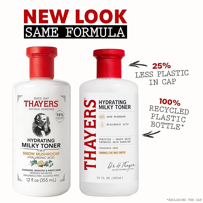 THAYERS Milky Face Toner Skin Care with Snow Mushroom Tremella and Hyaluronic Acid, Natural Gentle Facial Toner, for Dry and Sensitive Skin, 355mL