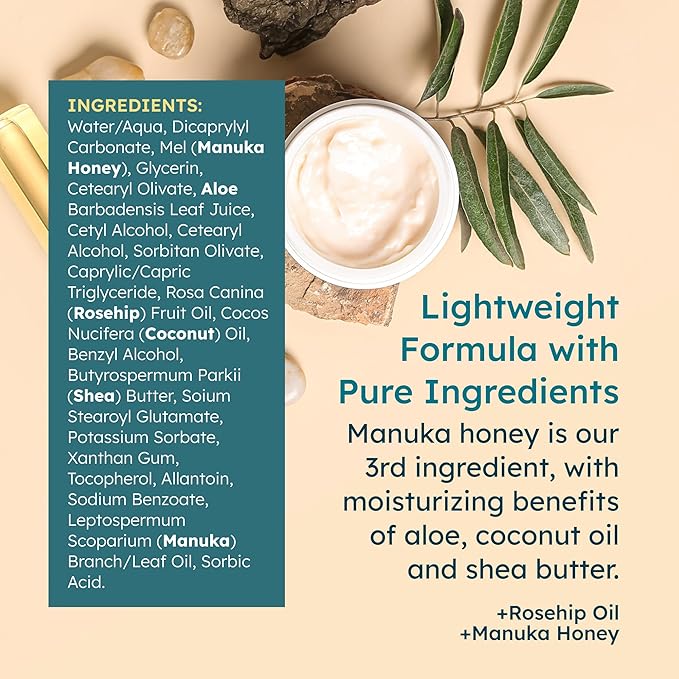 MELORA Manuka Honey Moisturizing Face Cream (1.7 Oz) - Face Moisturizer with Manuka Honey & Oil for Dry or Sensitive Skin - Anti-Aging Cream Facial Moisturizer for Women & Men