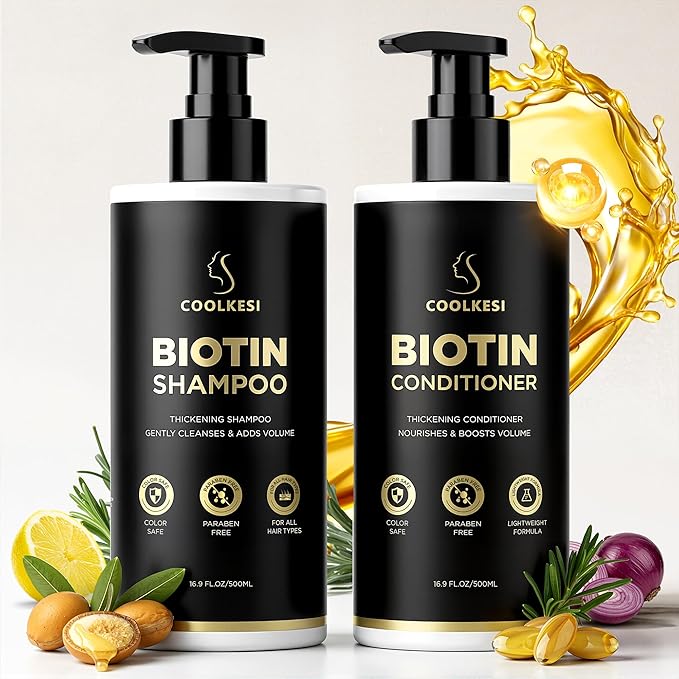 Tripeptide-Infused Hair Growth Biotin Shampoo and Conditioner Set, Onion Anti-Loss Volumizing Moisturizing Treatment for Soft Shine Hair, Dandruff Routine Rosemary Shampoo for Men and Women, 2x16.9oz