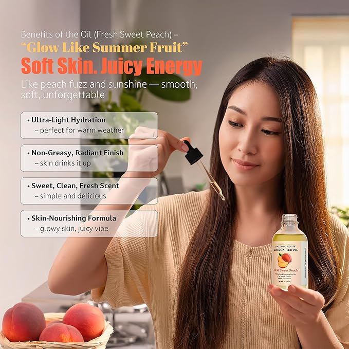 Fresh Sweet Peach Body Oil - Moisturizing Sweet Body Oil for Soft, Glowing Skin with Almond & Jojoba Oil (4 fl oz)