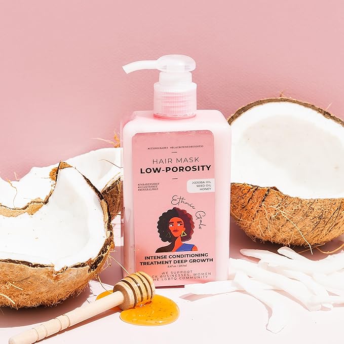 Ethnic Gals Low Porosity Hair Mask - Deep Moisture & Repair Treatment for Curly, Coily, Dry Hair with Shea Butter & Argan Oil, Restores Softness & Shine, 9.5 fl oz (280ml)