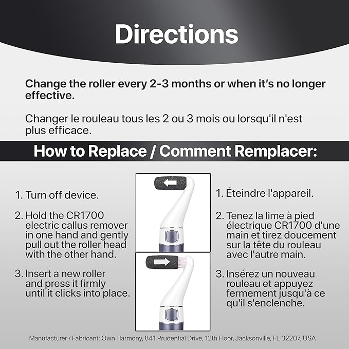 Extra Coarse Refill Rollers by Own Harmony - Best Fit for Electric Callus Remover CR1700: Professional Foot Care for Healthy Feet, Pedicure File Tools - Refills 3 Pack Replacement Roller Heads