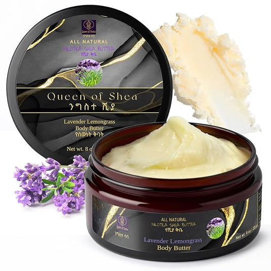 African Shea Butter Raw Organic Unrefined Shea Butter for Face 8 Oz (Pack of 1) Lavender Lemongrass - Organically Certified USDA for All Skin Types Body and Hair Moisturizing Skincare