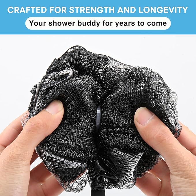 Loofah with Handle & Shower Brush Charcoal 2 Pack- Back Scrubber for Shower for Men & Women, Body Brush Ideal for Exfoliation, Back Loofah for Shower with Bath Brush, Long Handle for Shower Back Brush