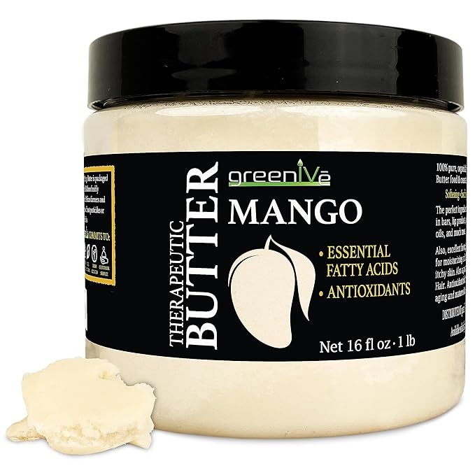 GreenIVe Deodorized Mango Butter Chuncks 100% Pure Raw Unrefined Natural Creamy Skin Hair Moisturizer Hydrating Body Butter Lotion Lip Balm Soap Making DIY Cosmetics Whipped Creams Food Grade 16oz
