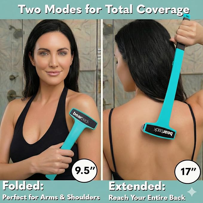 bearback Lotion Applicator for Back & Body – Long-Reach Roller for Even Lotion, Sunscreen, Self-Tanner & Medication Application – Foldable, Reusable, No-Help Design – American Small Business (Teal)