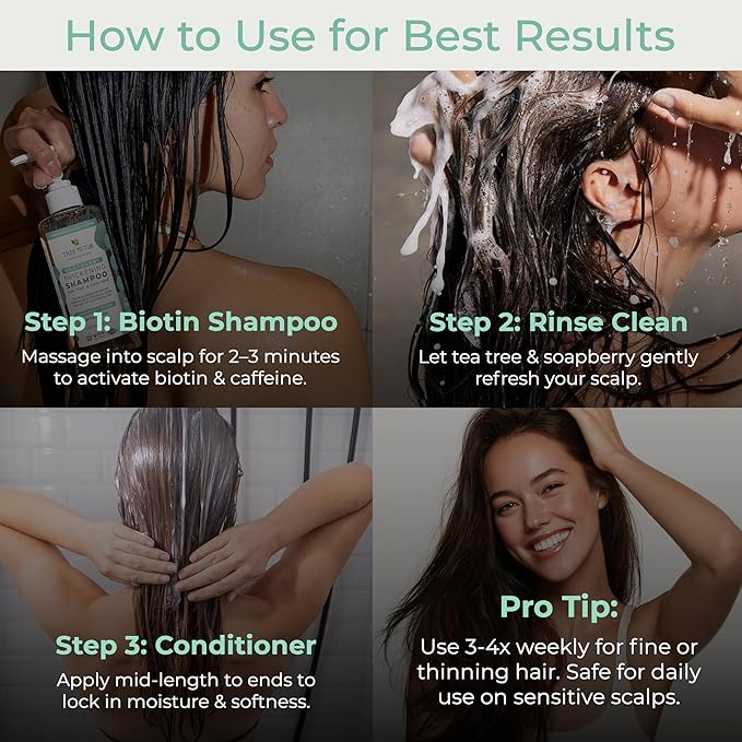 Tree To Tub Volumizing Biotin Shampoo and Conditioner Set - Activating Caffeine for Fuller Hair, Thickening Shampoo and Conditioner for Women & Men, Sulfate Free w/Natural Soapberry Organic Argan Oil