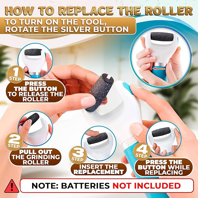 Electric Foot Callus Remover Tool | Batteries Not Included – High-Speed Foot Grinder with Easy-to-Replace Roller – On-The-Go Electric Callus Remover for Feet | Pedicure Tools for Feet Smoothing