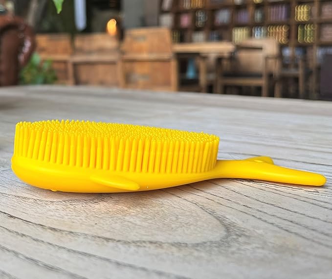 Premium Sensory Brush for Kids or Autism,Soft Silicone Body Scrubber,2 in 1 Sensory Room Occupational Therapy Sensory Brushes,Silicone Loofah,Pet Shower Brush Bath Brush Shampoo Brush(Whale-Yellow)