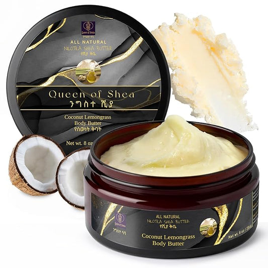 African Shea Butter Raw Organic Unrefined Shea Butter for Face 8 Oz (Pack of 1) Coconut Lemongrass - Organically Certified USDA for All Skin Types Body and Hair Moisturizing Skincare