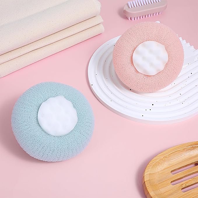2 Pcs Soft Sunflower Suction Cup Bath Ball Bath Body Brush Exfoliating Mesh Bath Sponge Cleaning Scrubber Bath Sponge Brush with Comfortable Non-Slip Handle