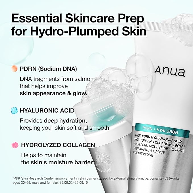 Anua PDRN Hyaluronic Acid Moisturizing Cleansing Foam, Hydrating Facial Cleanser for Dry Skin, Daily Gentle Face Wash with Salmon DNA, Balancing & Pore Care, Korean Skincare (150ml / 5.07 fl oz)
